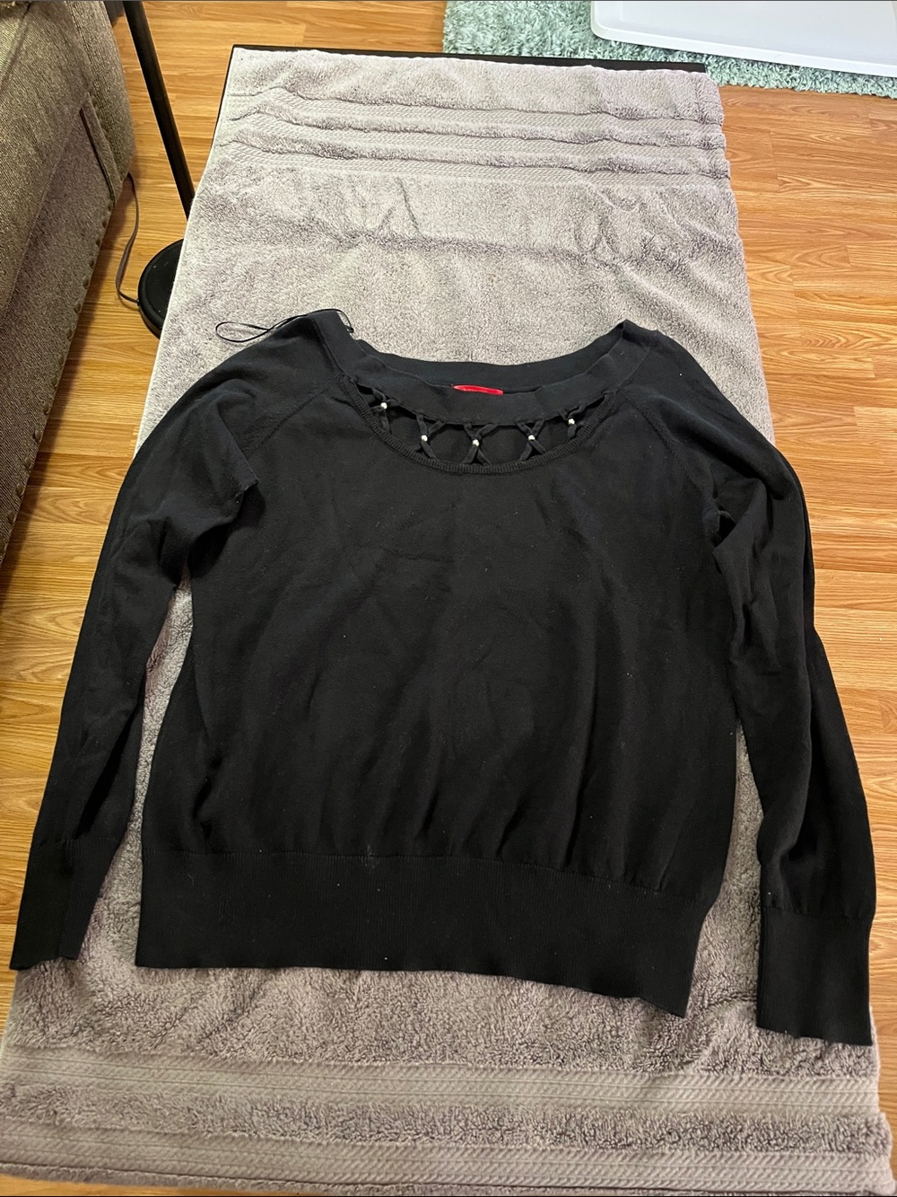 Jennifer Lopez Black Crewneck Sweater with Eyelet Detail